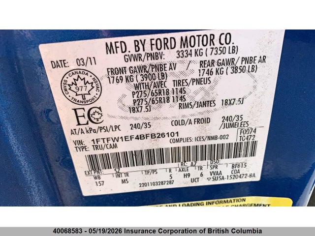 Aukcja sprzedaży 2011 Ford F150, vin: 1FTFW1EF4BFB26101, numer aukcji: 40068583