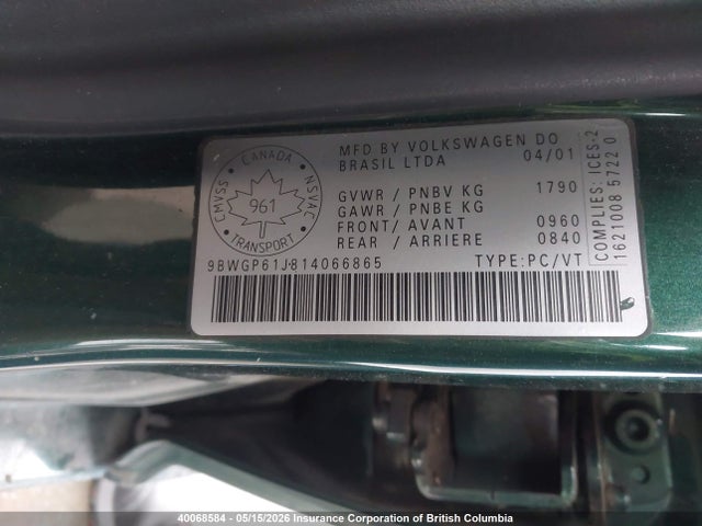 Продажа на аукционе авто 2001 Volkswagen Golf, vin: 9BWGP61J814066865, номер лота: 40068584
