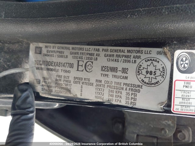 40066064 :رقم المزاد ، 1GCJTDDEXA8147700 vin ، 2010 Chevrolet Colorado Lt مزاد بيع