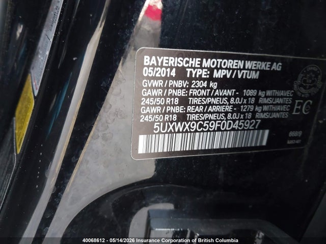 Aukcja sprzedaży 2015 Bmw X3, vin: 5UXWX9C59F0D45927, numer aukcji: 40068612
