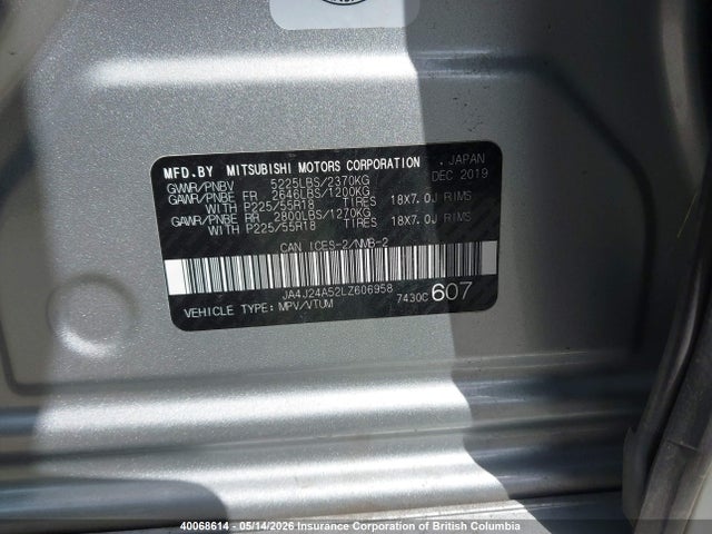 Aukcja sprzedaży 2020 Mitsubishi Outlander Phev Gt/le/se/sel, vin: JA4J24A52LZ606958, numer aukcji: 40068614