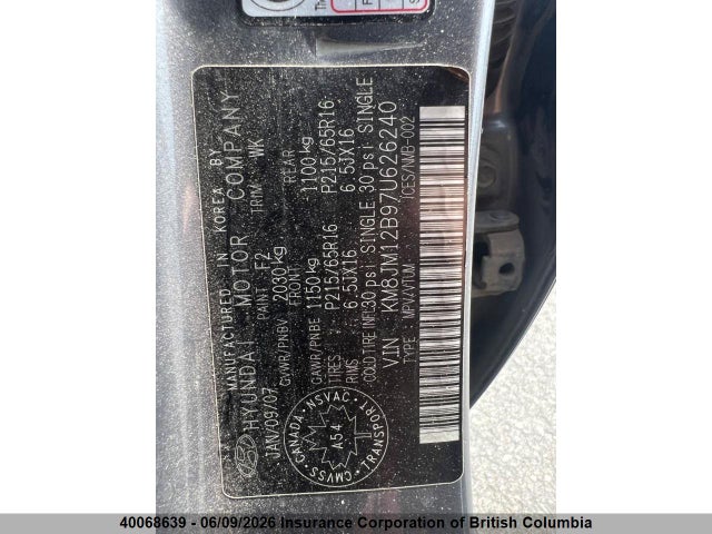 40068639 :رقم المزاد ، KM8JM12B97U626240 vin ، 2007 Hyundai Tucson Gls مزاد بيع