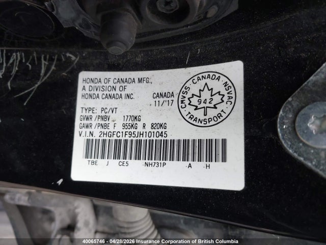 Продажа на аукционе авто 2018 Honda Civic Touring, vin: 2HGFC1F95JH101045, номер лота: 40065746