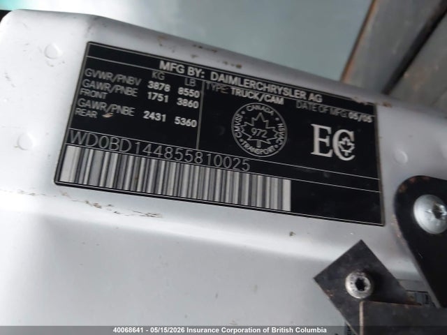 2005 Dodge Sprinter 2500 მანქანა იყიდება აუქციონზე, vin: WD0BD144855810025, აუქციონის ნომერი: 40068641
