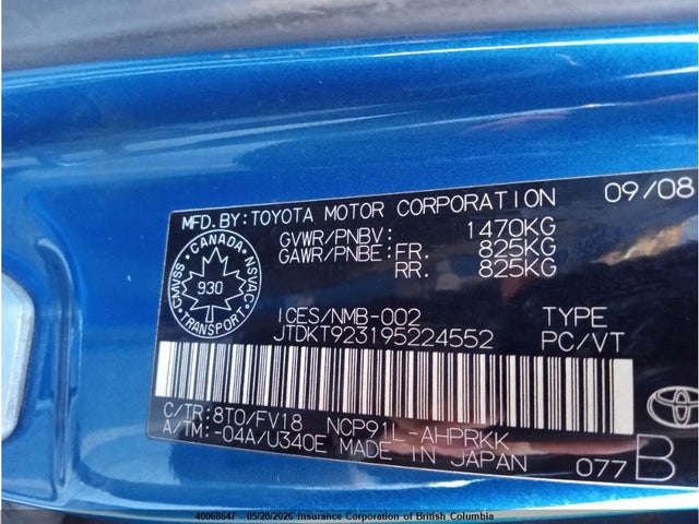 Aukcja sprzedaży 2009 Toyota Yaris, vin: JTDKT923195224552, numer aukcji: 40068647
