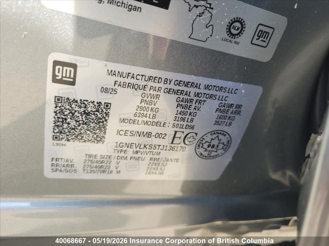 1GNEVLKS5TJ136170 Chevrolet Traverse Rs