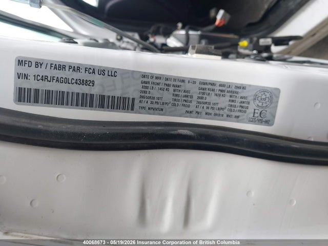 Продажа на аукционе авто 2020 Jeep Grand Cherokee Altitude, vin: 1C4RJFAG0LC438829, номер лота: 40068673