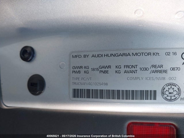 TRUC5AFV4G1025498 Audi TT