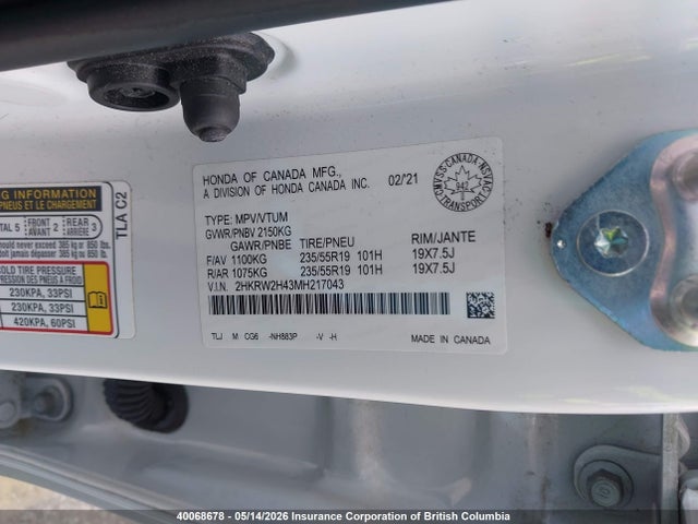 2HKRW2H43MH217043 Honda CR-V