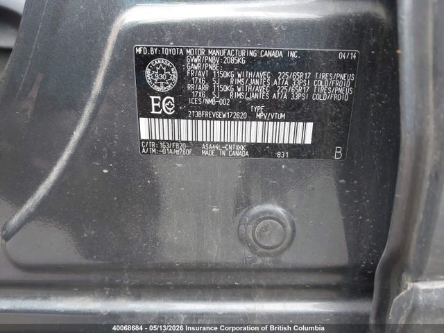 40068684 :رقم المزاد ، 2T3BFREV6EW172620 vin ، 2014 Toyota Rav4 مزاد بيع