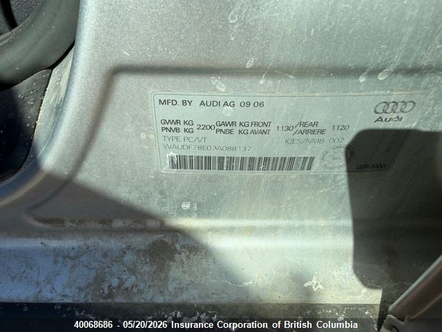 Aukcja sprzedaży 2007 Audi A4, vin: WAUDF78E07A088137, numer aukcji: 40068686