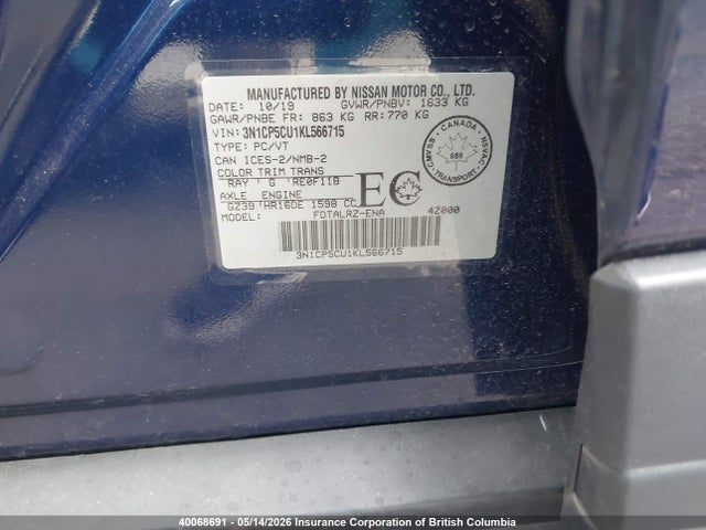 3N1CP5CU1KL566715 Nissan Kicks