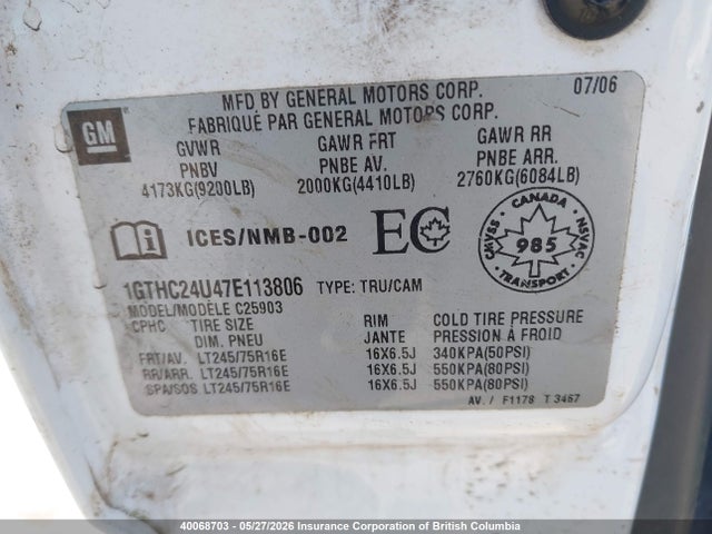 Продаж на аукціоні авто 2007 Gmc Sierra 2500hd Sl/sle, vin: 1GTHC24U47E113806, номер лоту: 40068703