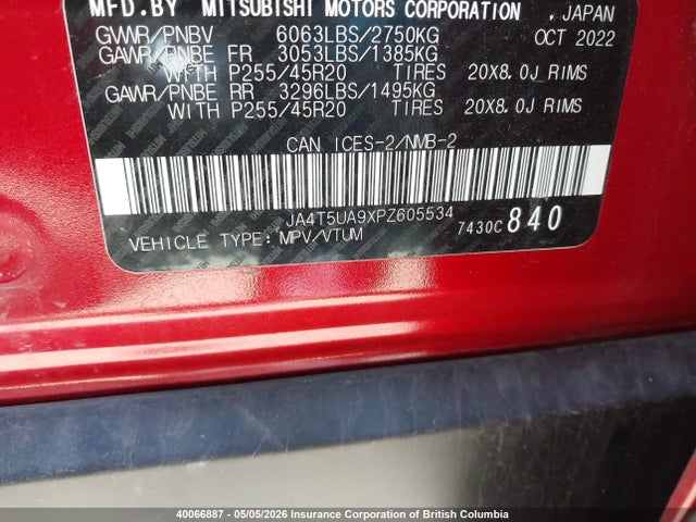 JA4T5UA9XPZ605534 Mitsubishi Outlander Se/se Technology/ralliart