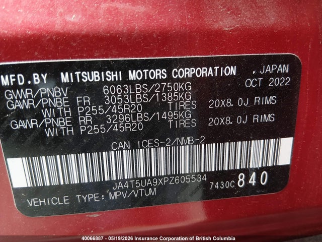JA4T5UA9XPZ605534 Mitsubishi Outlander Se/se Technology/ralliart