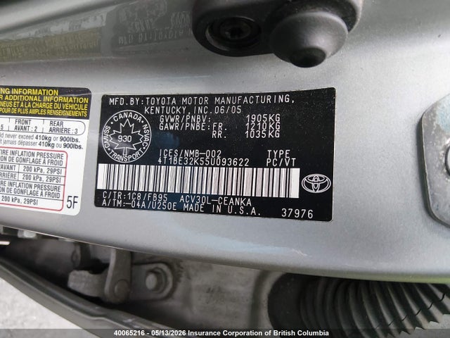 40065216 :رقم المزاد ، 4T1BE32K55U093622 vin ، 2005 Toyota Camry Le/xle/se مزاد بيع
