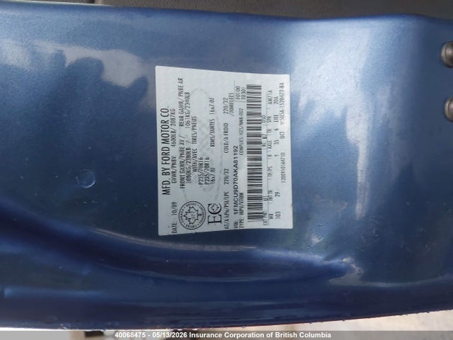 Продаж на аукціоні авто 2010 Ford Escape Xlt, vin: 1FMCU9D70AKA81192, номер лоту: 40068475