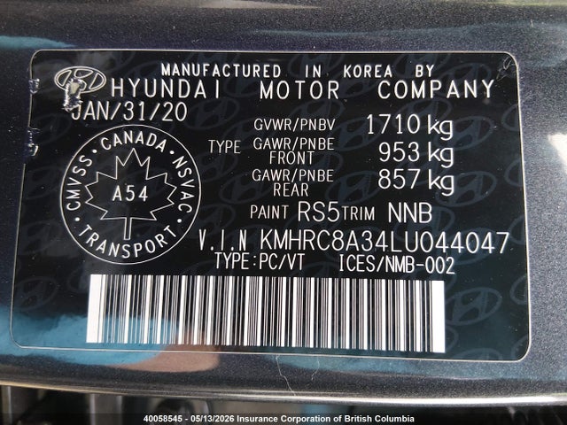 Aukcja sprzedaży 2020 Hyundai Venue Sel/denim, vin: KMHRC8A34LU044047, numer aukcji: 40058545