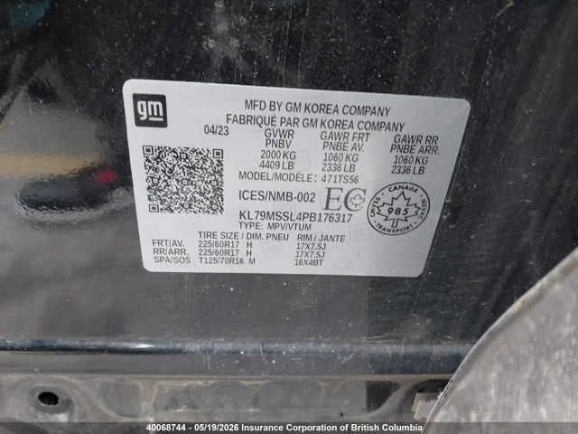 40068744 :رقم المزاد ، KL79MSSL4PB176317 vin ، 2023 Chevrolet Trailblazer Activ مزاد بيع