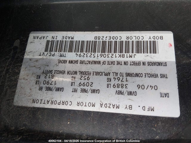 Aukcja sprzedaży 2006 Mazda 3 S, vin: JM1BK123061523294, numer aukcji: 40063104