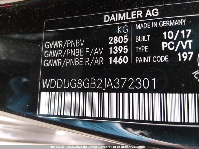 WDDUG8GB2JA372301 Mercedes-Benz S 560 4matic