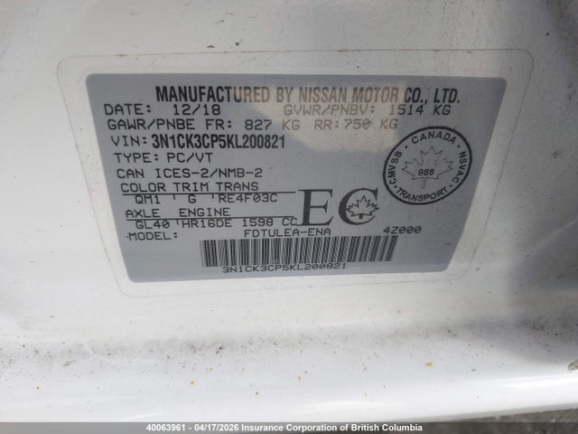3N1CK3CP5KL200821 Nissan Micra