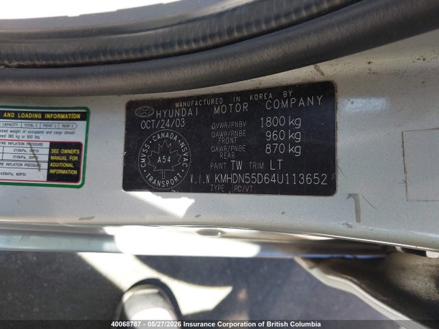 Aukcja sprzedaży 2004 Hyundai Elantra Gls/gt, vin: KMHDN55D64U113652, numer aukcji: 40068787