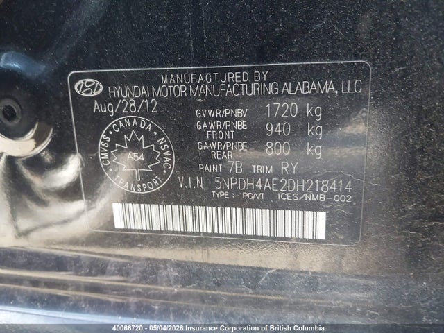 2013 Hyundai Elantra Gls/limited მანქანა იყიდება აუქციონზე, vin: 5NPDH4AE2DH218414, აუქციონის ნომერი: 40066720