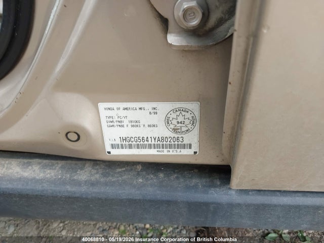 Продажа на аукционе авто 2000 Honda Accord Lx, vin: 1HGCG5641YA802063, номер лота: 40068810