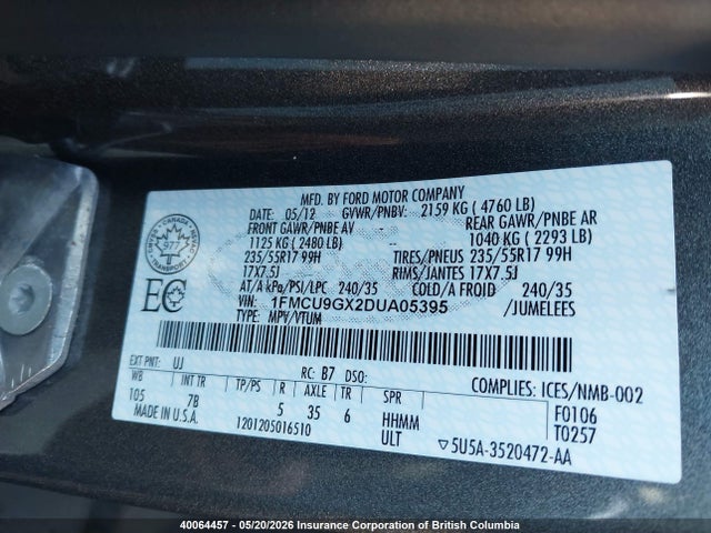 Aukcja sprzedaży 2013 Ford Escape Se, vin: 1FMCU9GX2DUA05395, numer aukcji: 40064457