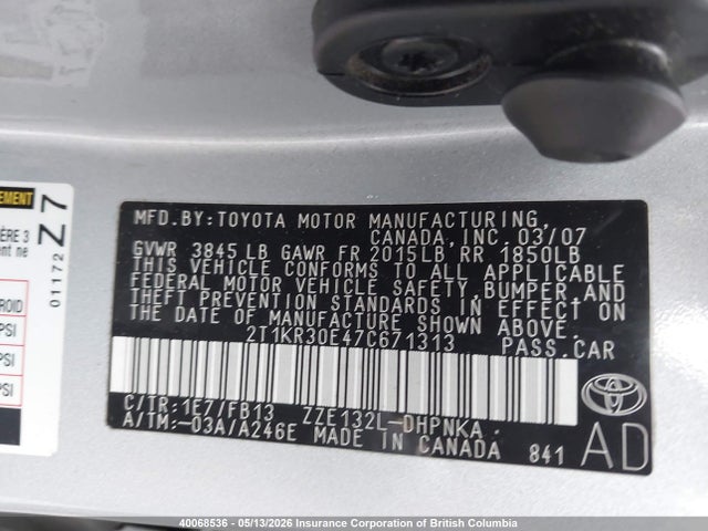Aukcja sprzedaży 2007 Toyota Corolla Matrix Xr, vin: 2T1KR30E47C671313, numer aukcji: 40068536