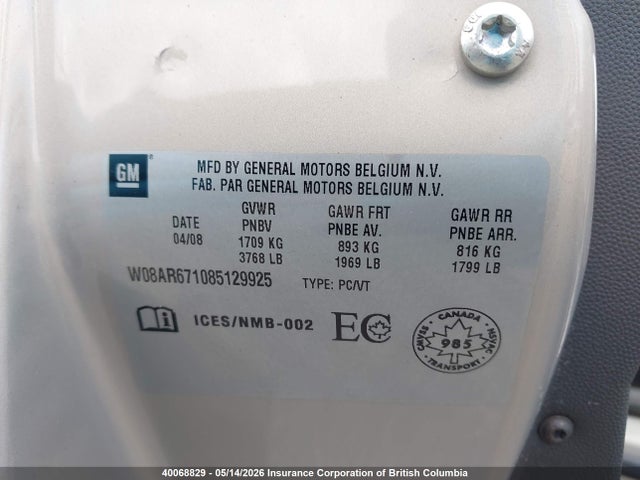 40068829 :رقم المزاد ، W08AR671085129925 vin ، 2008 Saturn Astra مزاد بيع