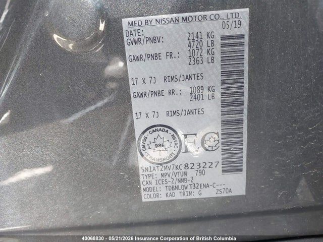 Aukcja sprzedaży 2019 Nissan Rogue, vin: 5N1AT2MV7KC823227, numer aukcji: 40068830