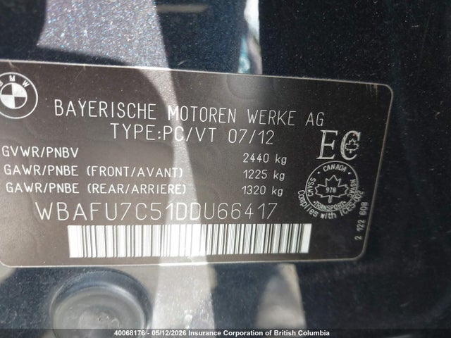 40068176 :رقم المزاد ، WBAFU7C51DDU66417 vin ، 2013 Bmw 535 Xi مزاد بيع