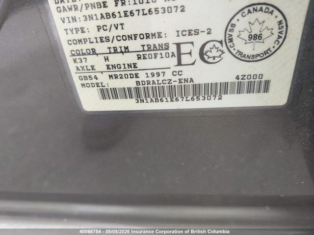Aukcja sprzedaży 2007 Nissan Sentra 2.0/2.0s/2.0sl, vin: 3N1AB61E67L653072, numer aukcji: 40066754