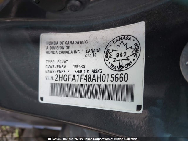 Продажа на аукционе авто 2010 Honda Civic Dx-g, vin: 2HGFA1F48AH015660, номер лота: 40062336