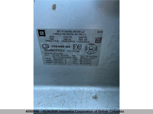 1GCVKREC7FZ270161 Chevrolet Silverado K1500 Lt