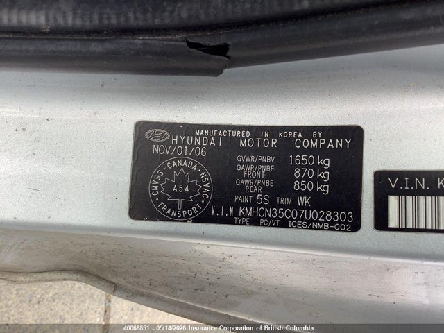 2007 Hyundai Accent Gs მანქანა იყიდება აუქციონზე, vin: KMHCN35C07U028303, აუქციონის ნომერი: 40068851
