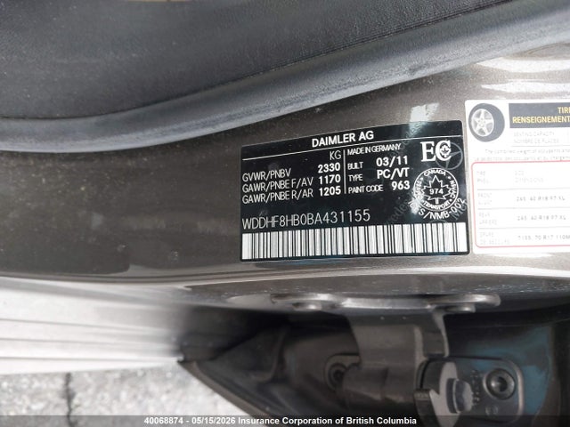 Aukcja sprzedaży 2011 Mercedes-benz E 350 4matic, vin: WDDHF8HB0BA431155, numer aukcji: 40068874