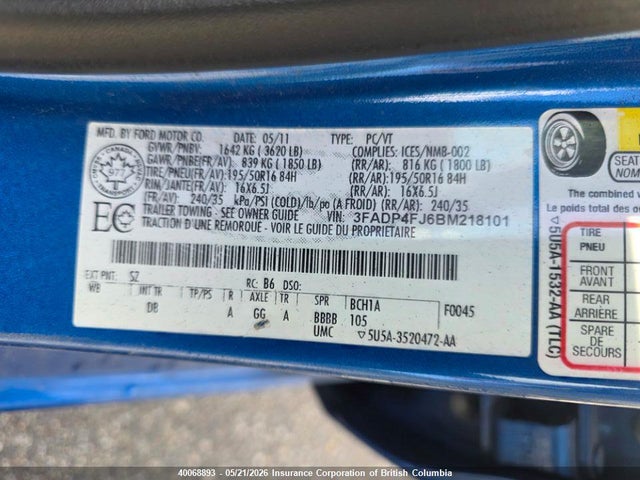 Продажа на аукционе авто 2011 Ford Fiesta Ses, vin: 3FADP4FJ6BM218101, номер лота: 40068893