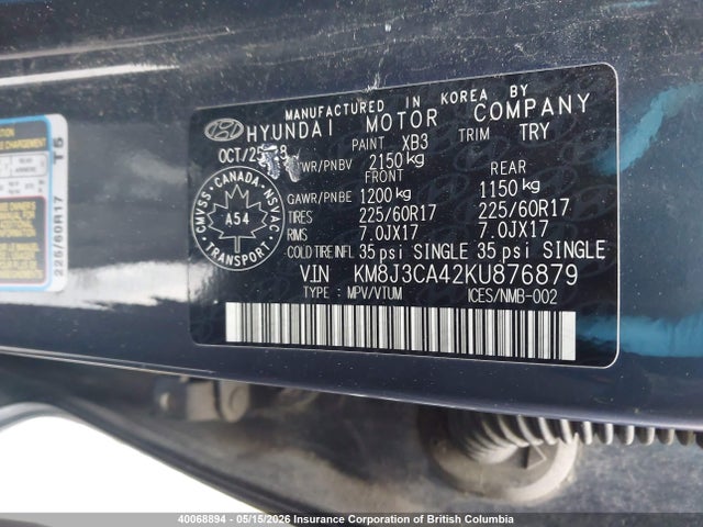 KM8J3CA42KU876879 Hyundai Tucson Preferred