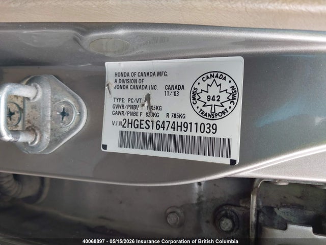 Aukcja sprzedaży 2004 Honda Civic, vin: 2HGES16474H911039, numer aukcji: 40068897