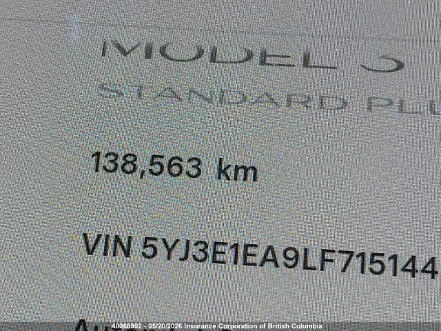 40068902 :رقم المزاد ، 5YJ3E1EA9LF715144 vin ، 2020 Tesla Model 3 مزاد بيع