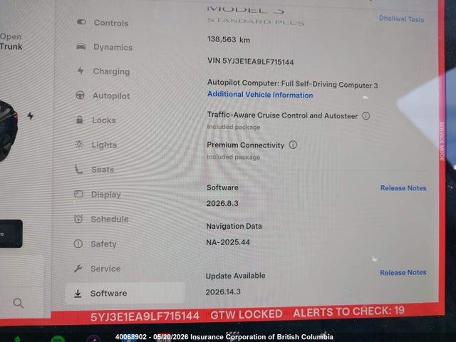 40068902 :رقم المزاد ، 5YJ3E1EA9LF715144 vin ، 2020 Tesla Model 3 مزاد بيع
