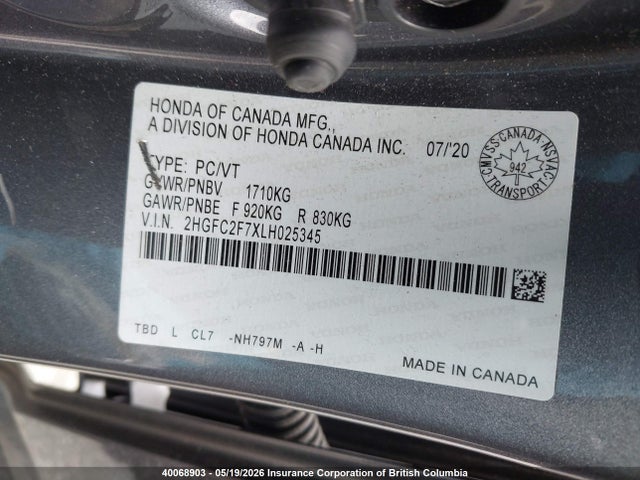 2HGFC2F7XLH025345 Honda Civic