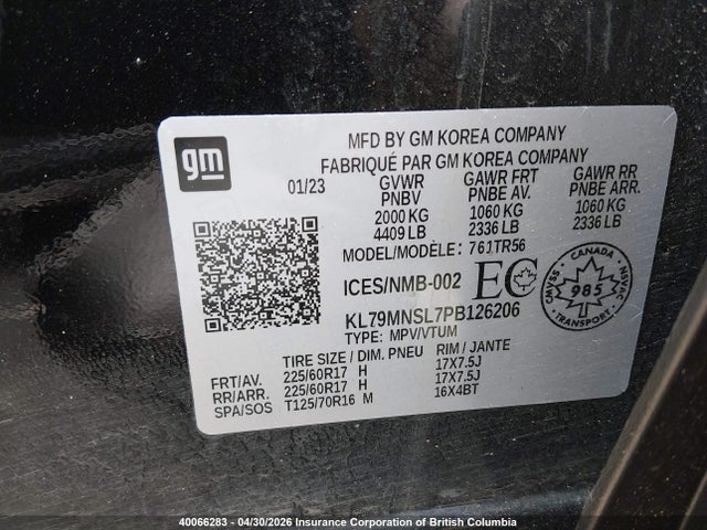 Aukcja sprzedaży 2023 Chevrolet Trailblazer Ls, vin: KL79MNSL7PB126206, numer aukcji: 40066283