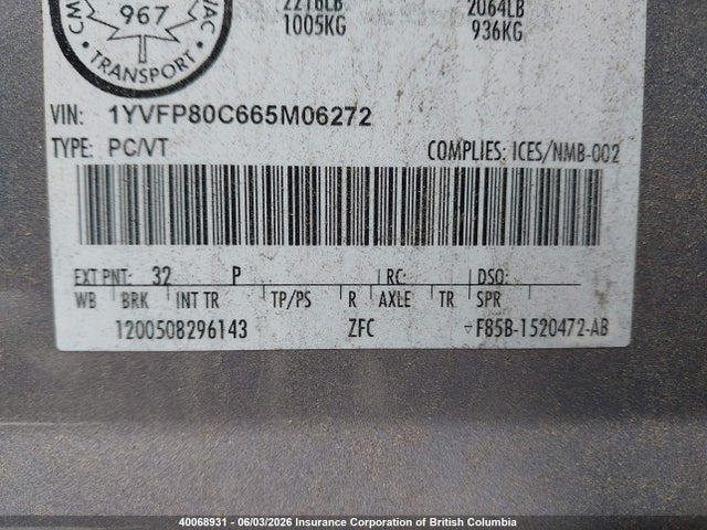 Aukcja sprzedaży 2006 Mazda 6 I, vin: 1YVFP80C665M06272, numer aukcji: 40068931