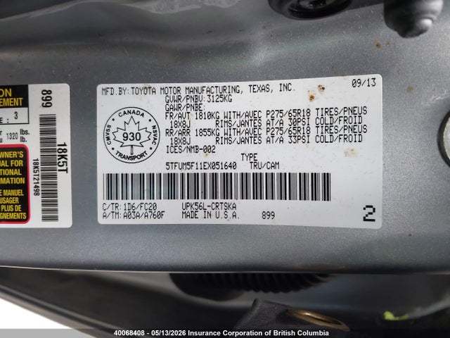 Продаж на аукціоні авто 2014 Toyota Tundra Double Cab Sr/double Cab Sr5, vin: 5TFUM5F11EX051640, номер лоту: 40068408