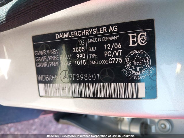 Продажа на аукционе авто 2007 Mercedes-benz C 280, vin: WDBRF54H87F898601, номер лота: 40068939