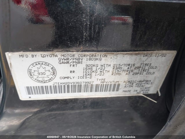 Aukcja sprzedaży 2003 Toyota Rav4, vin: JTEHH20V936079927, numer aukcji: 40068947